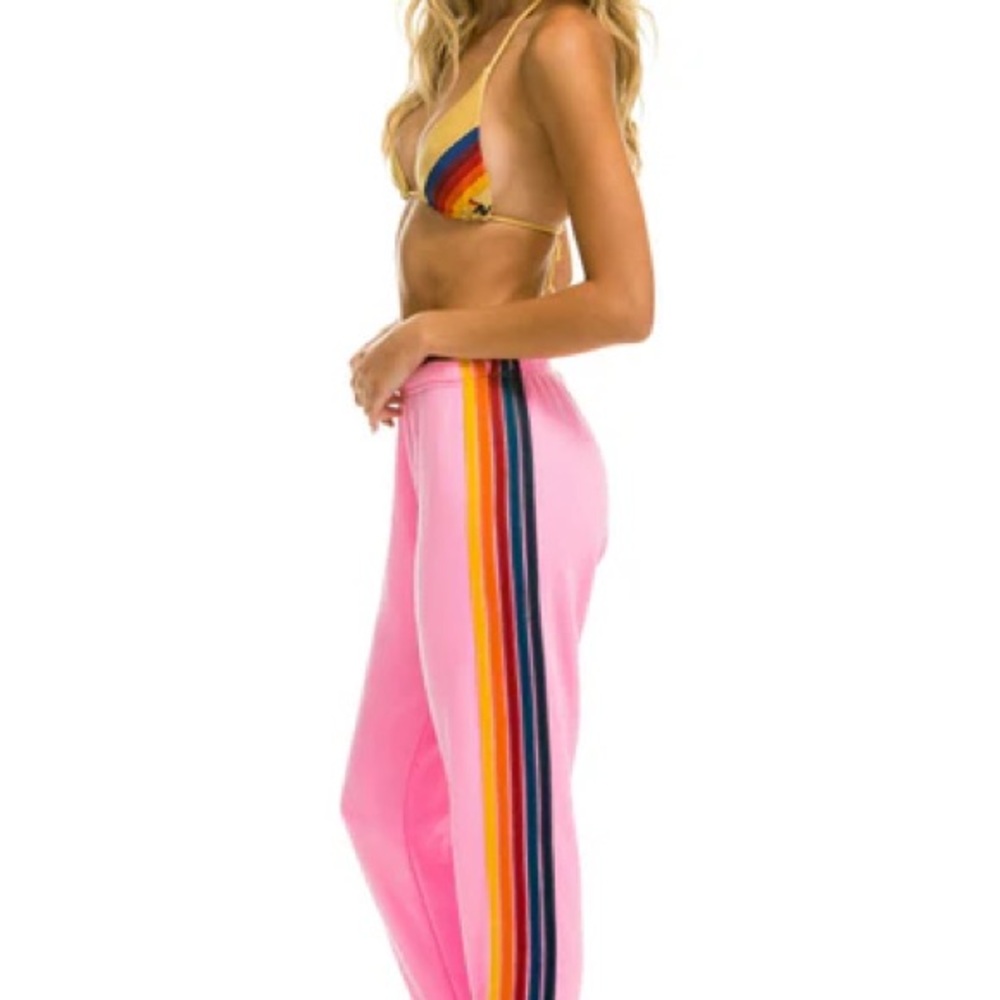 Aviator Nation Pink Joggers with Rainbow Stripes Small